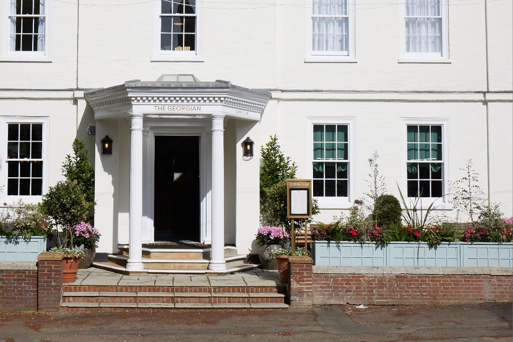 close up exterior shot of the georgian coppa club haslemere 