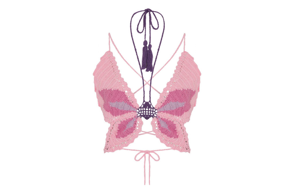 Pink butterfly crochet top
