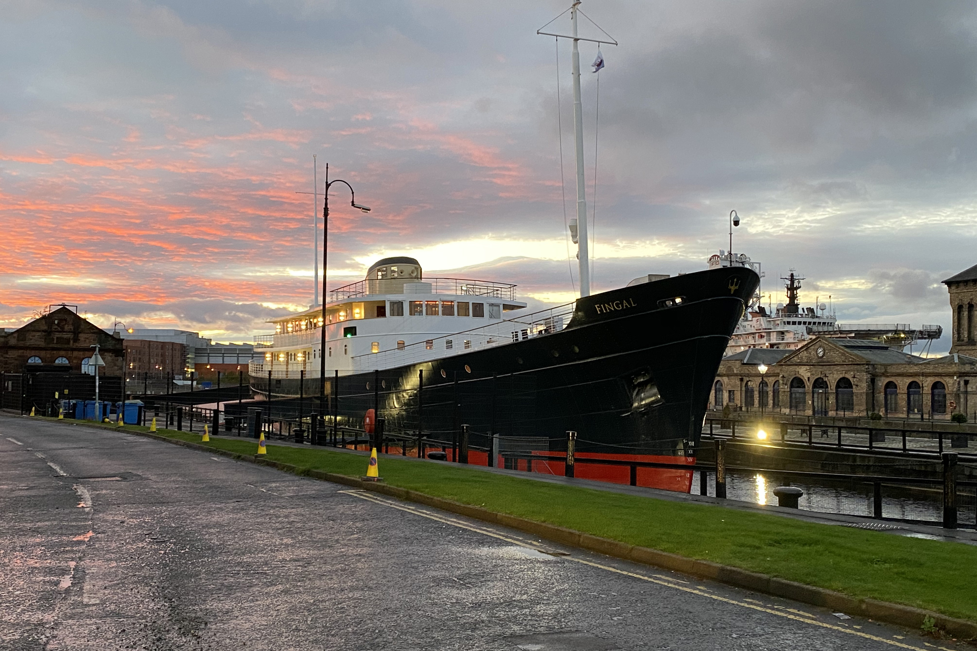 Fingal docked in Leith, Edinburgh at sunset