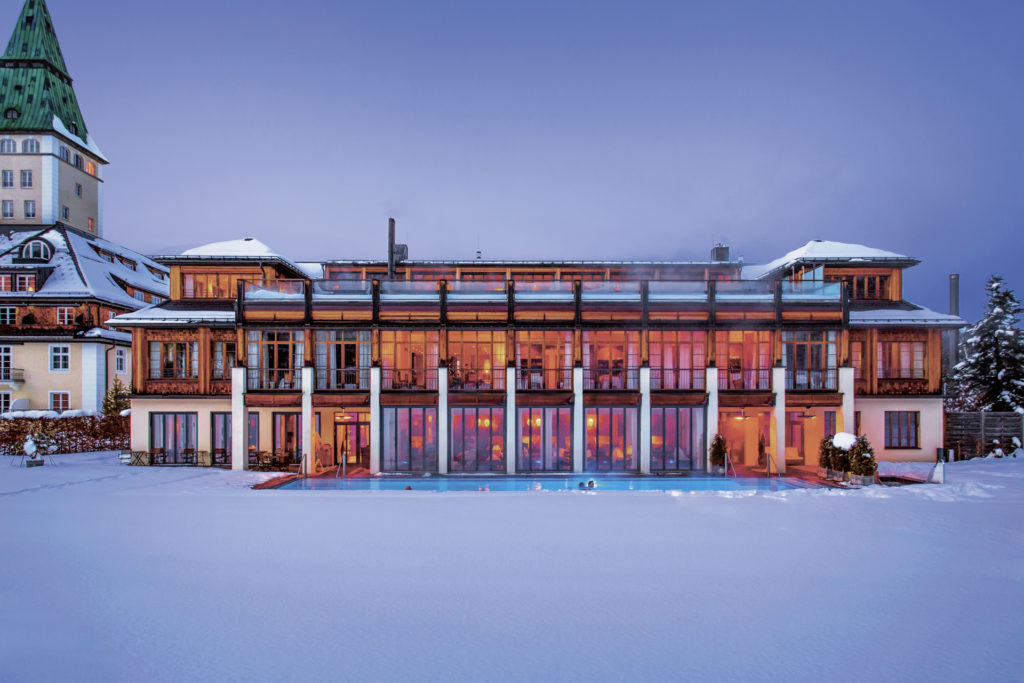 Schloss Elmau surrounded by snow