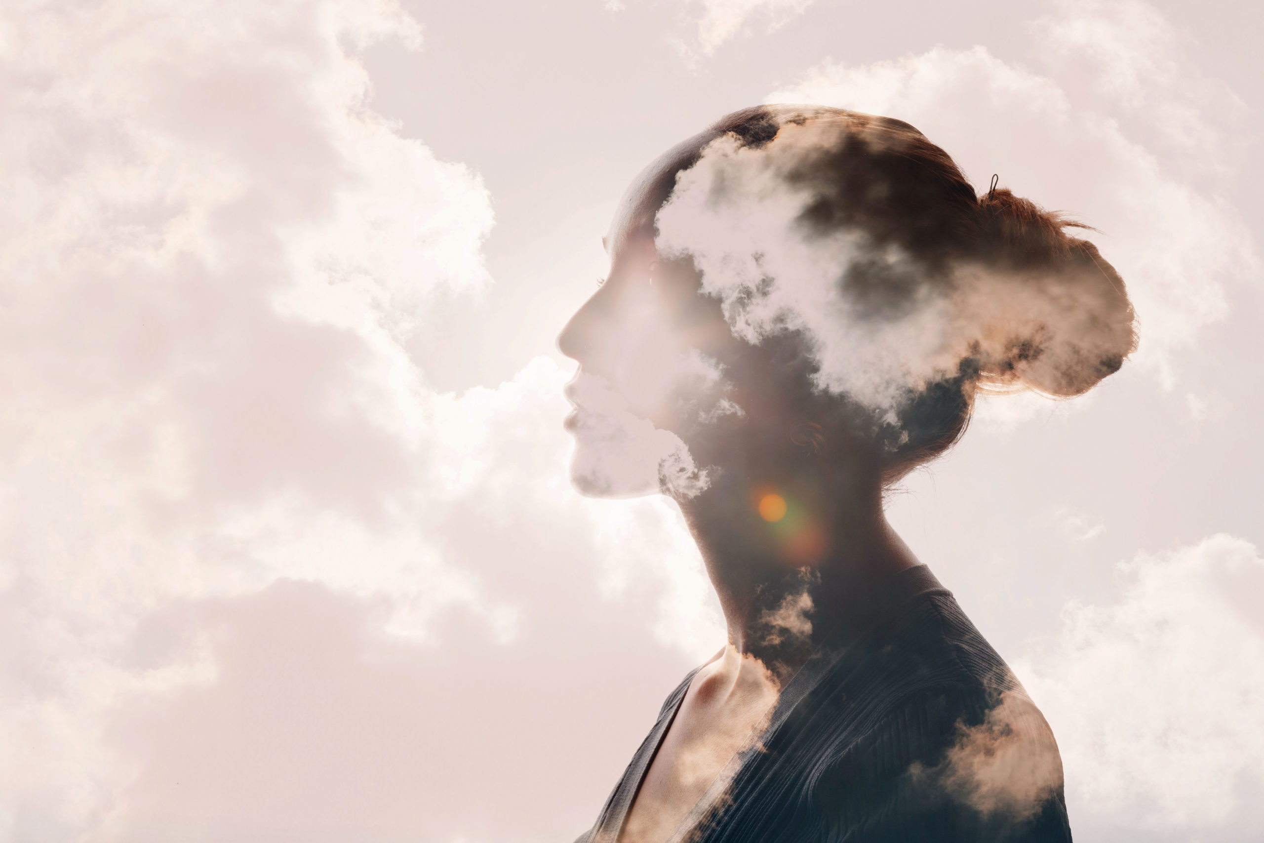 side profile of shadow of woman in clouds