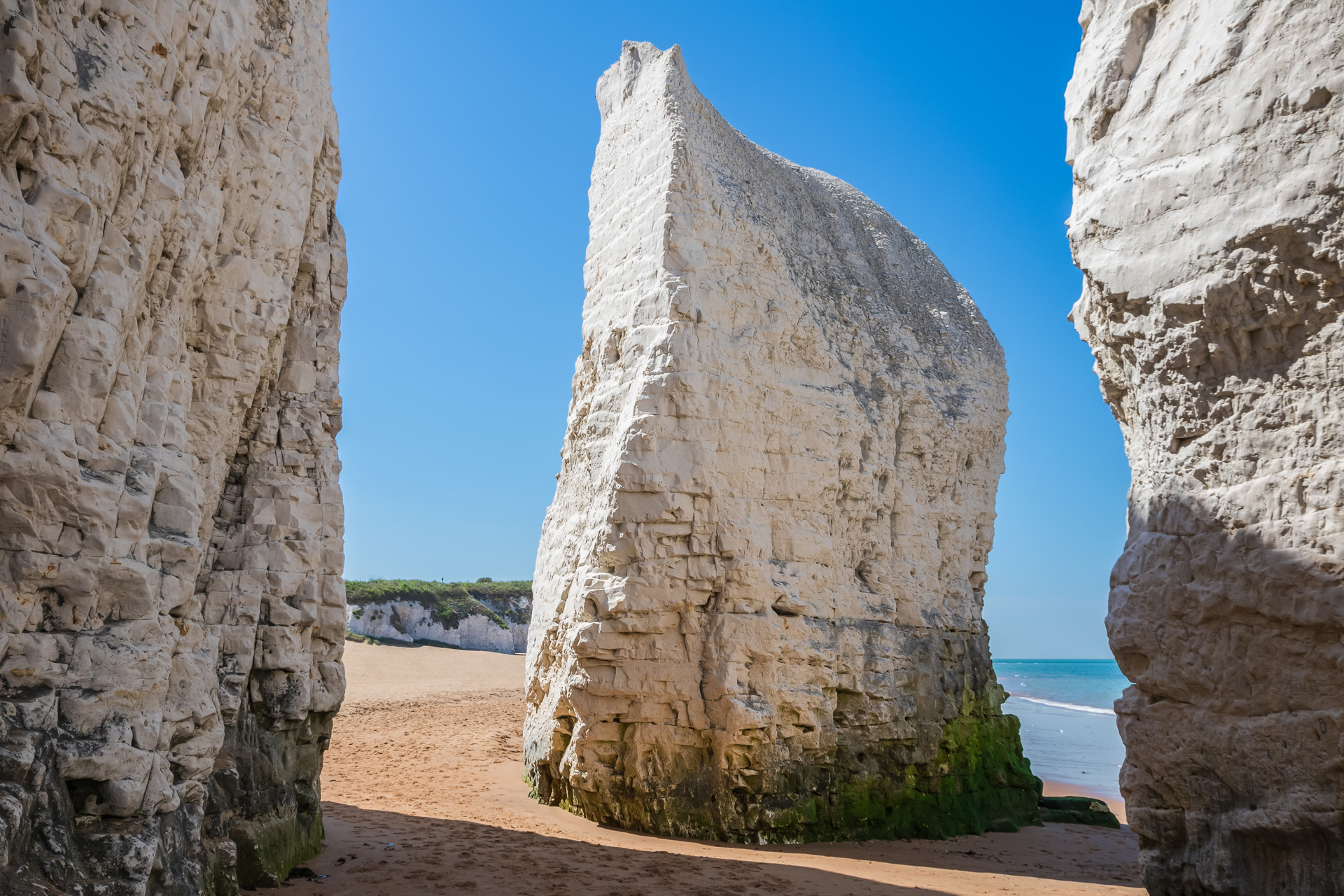 Botany Bay featuring chalk cliffs and sea stacks in Broadstairs, east Kent, England