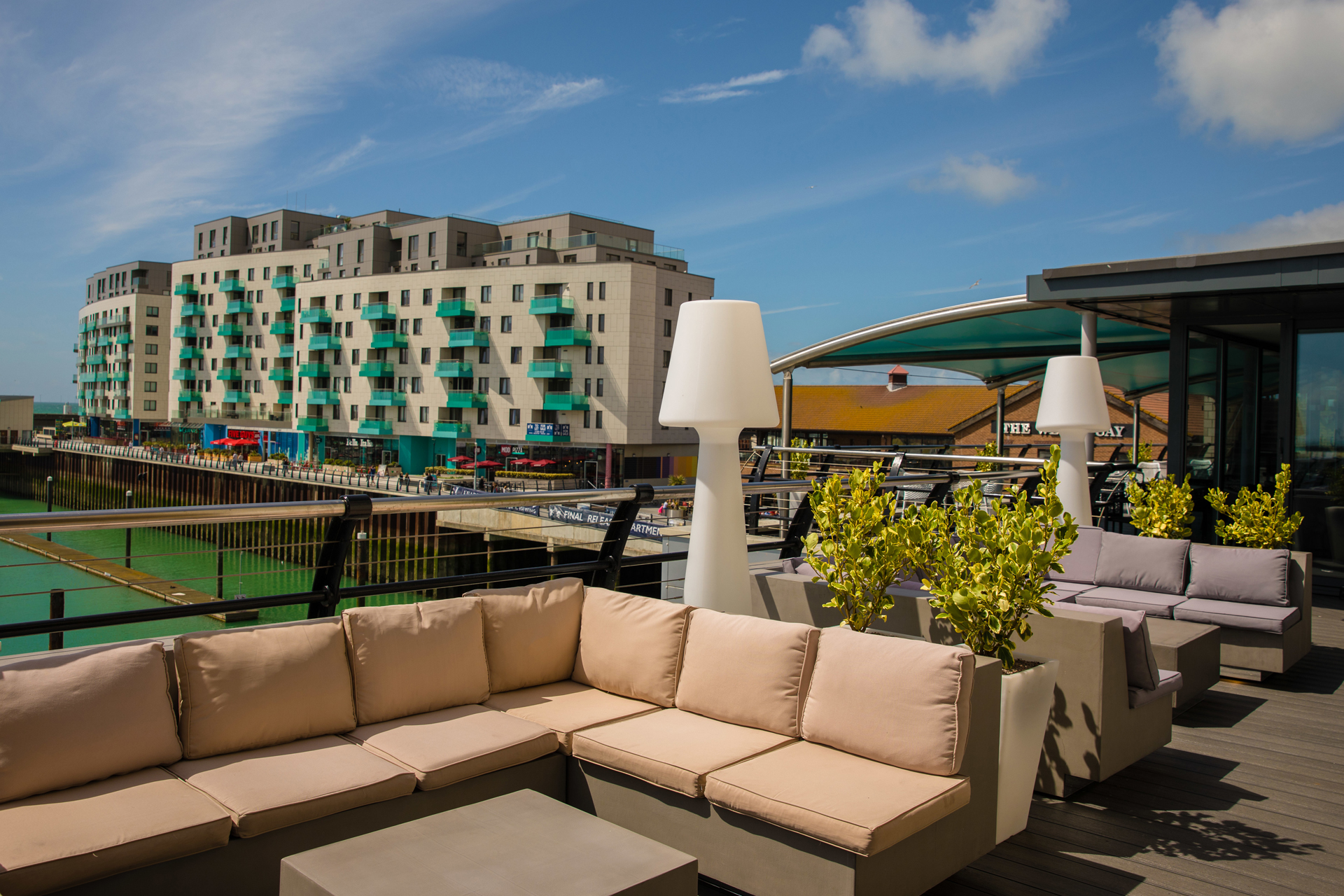 Outdoor seating overlooking the harbour at Malmaison Brighton