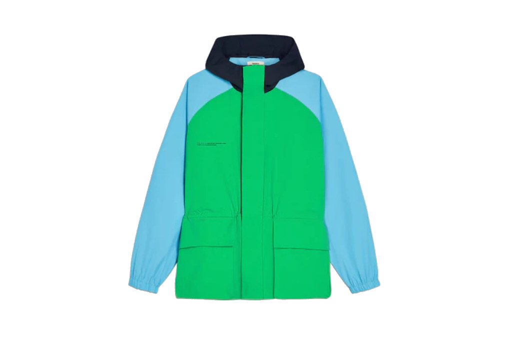 Blue and green colourblock waterproof jacket