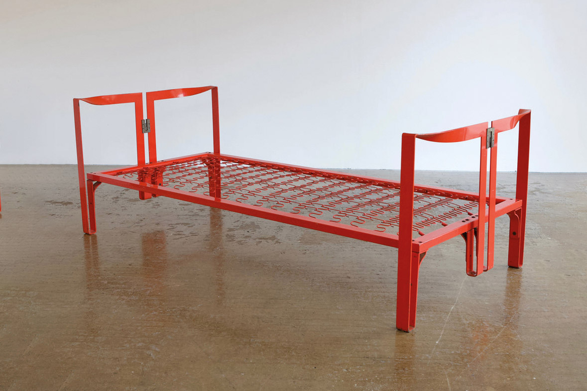 red vintage frame bed from the peanut vendor