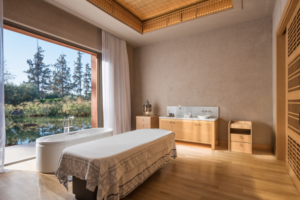 spa treatment room overlooking serene wilderness