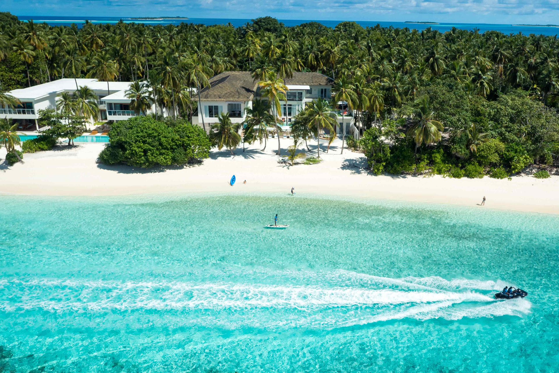 An aerial shot of Amilla Maldives Resort