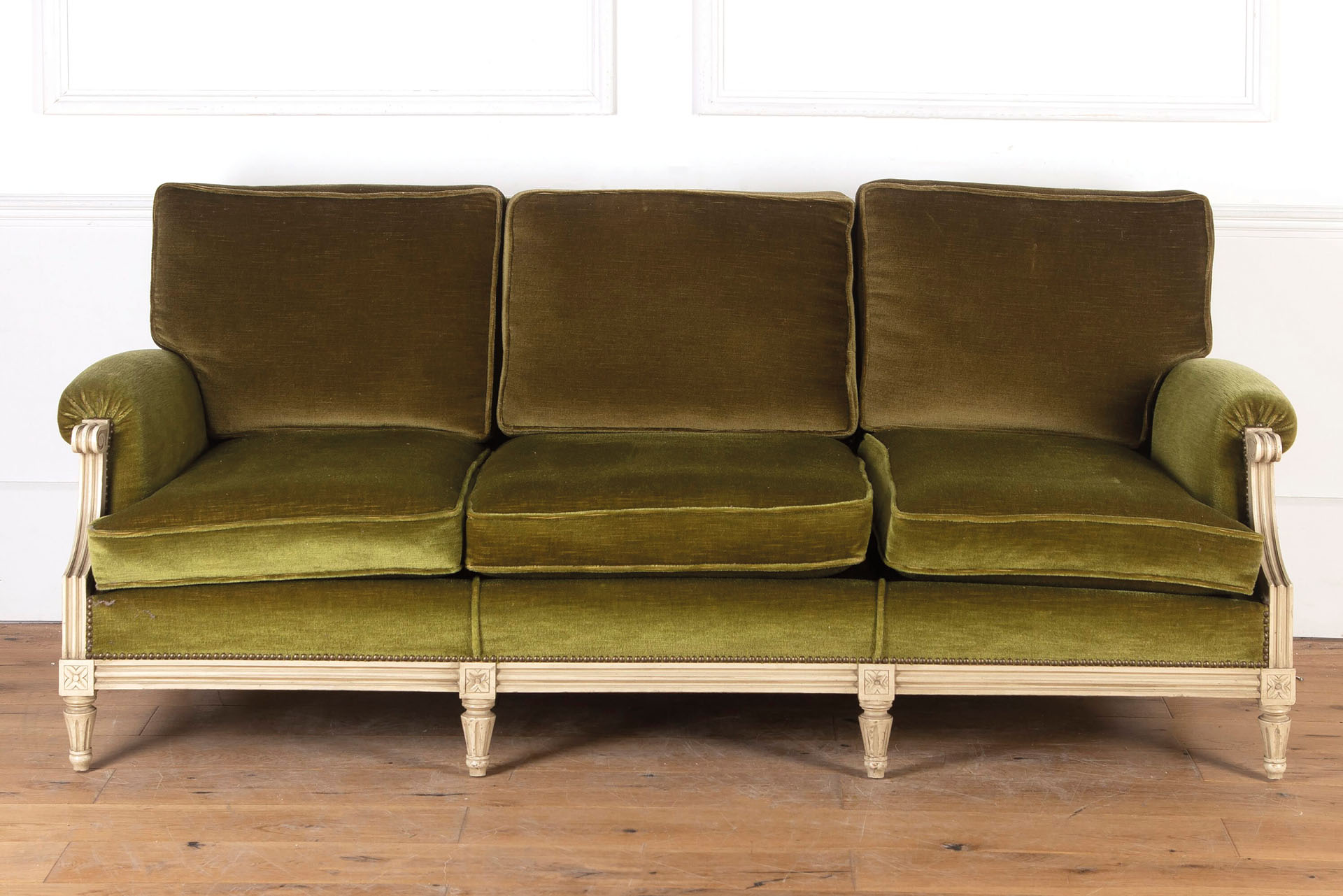 louis xvi style green velvet three seater sofa