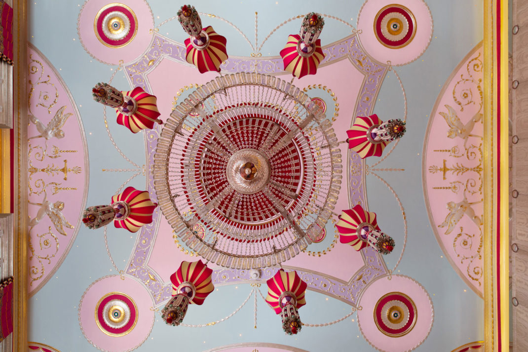 Ceiling view of The Library at Sketch restaurant in London