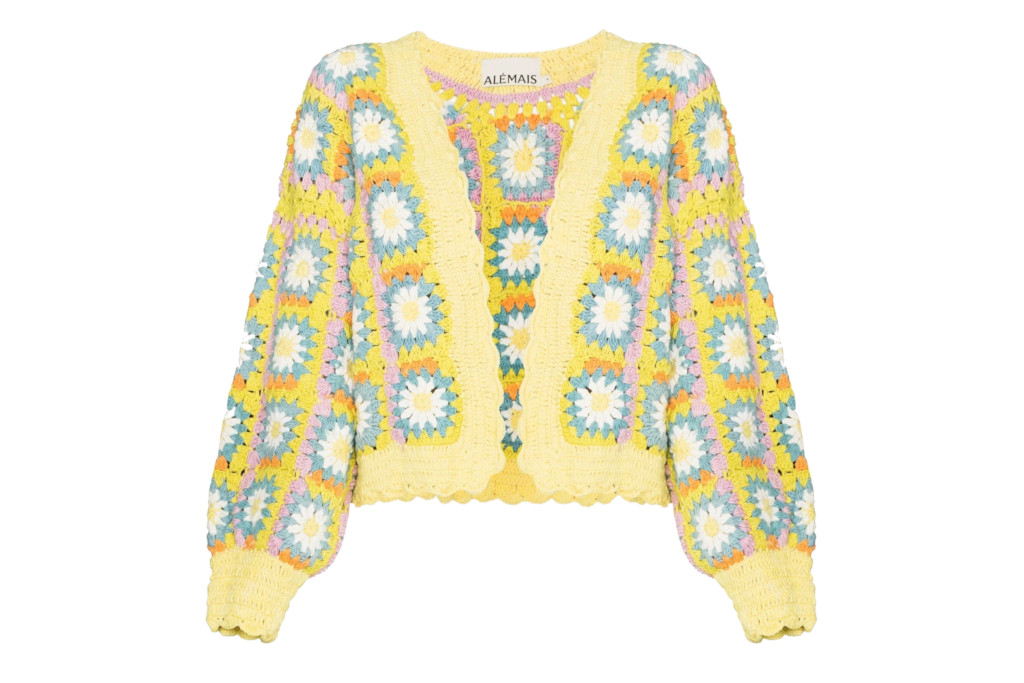 Yellow, orange and blue crochet cardigan
