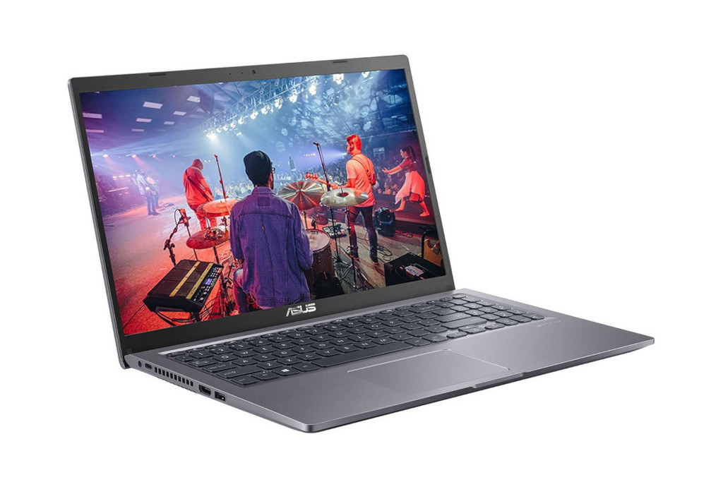 Grey laptop with colourful screen