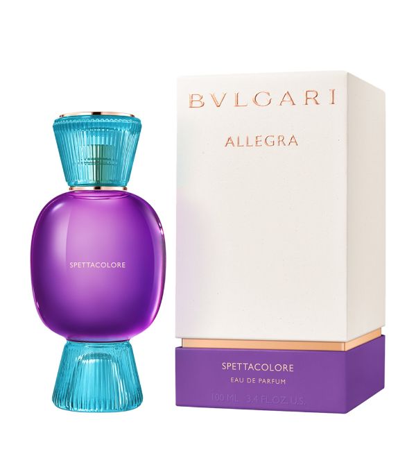 Candy shaped bottle with purple middle and blue top and bottom