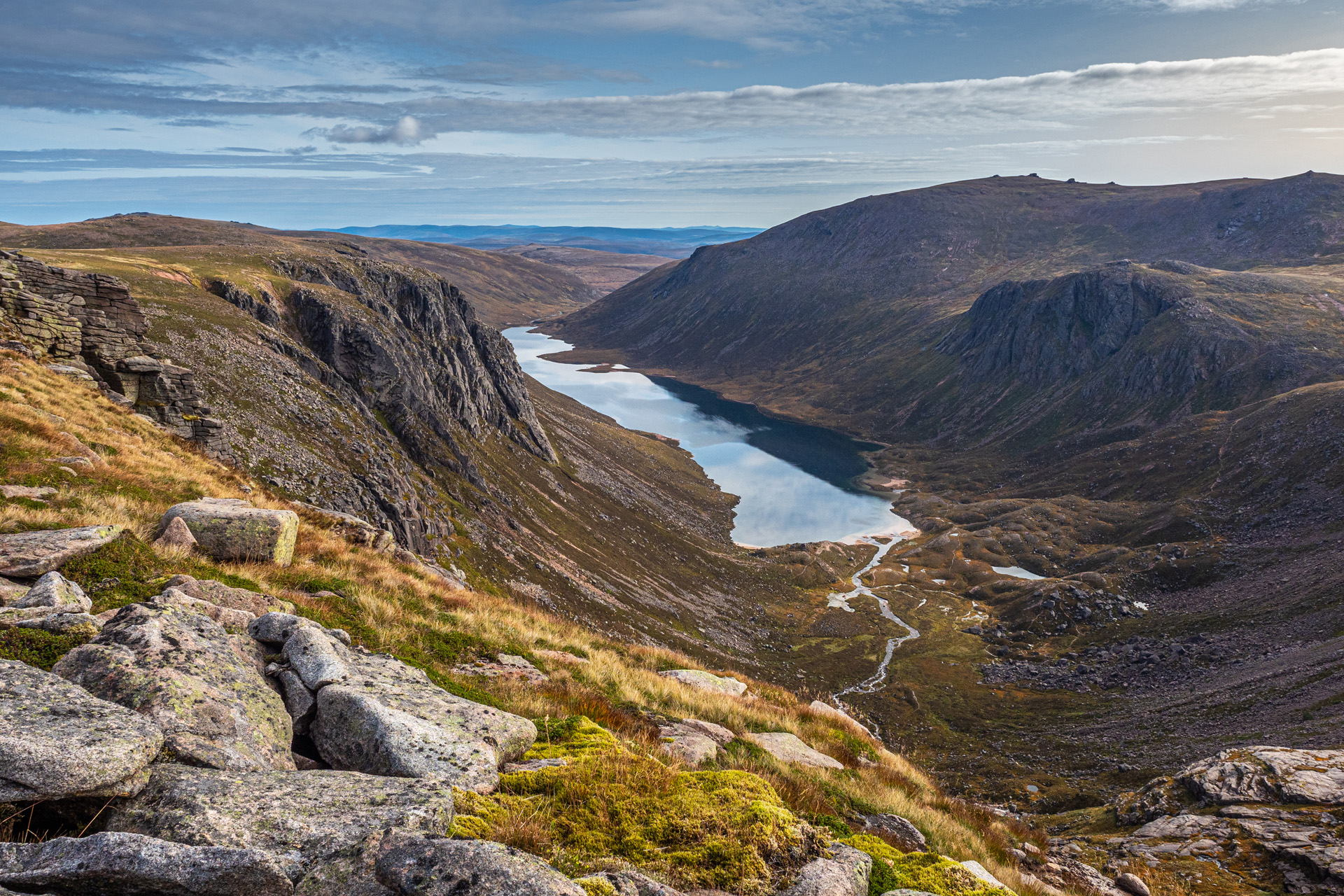 Looking out over the remote and wild Loch A’an (Avon) deep in the Cairngorm National Park, Scotland