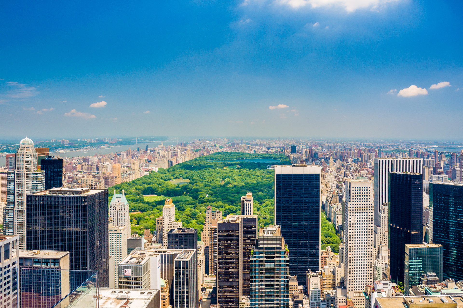 Aerial Central park view from Rockefeller plaza