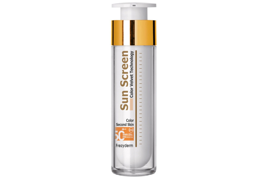 Clear bottle of sunscreen