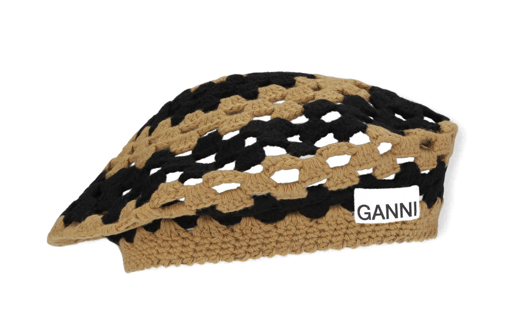Black and brown crochet beret