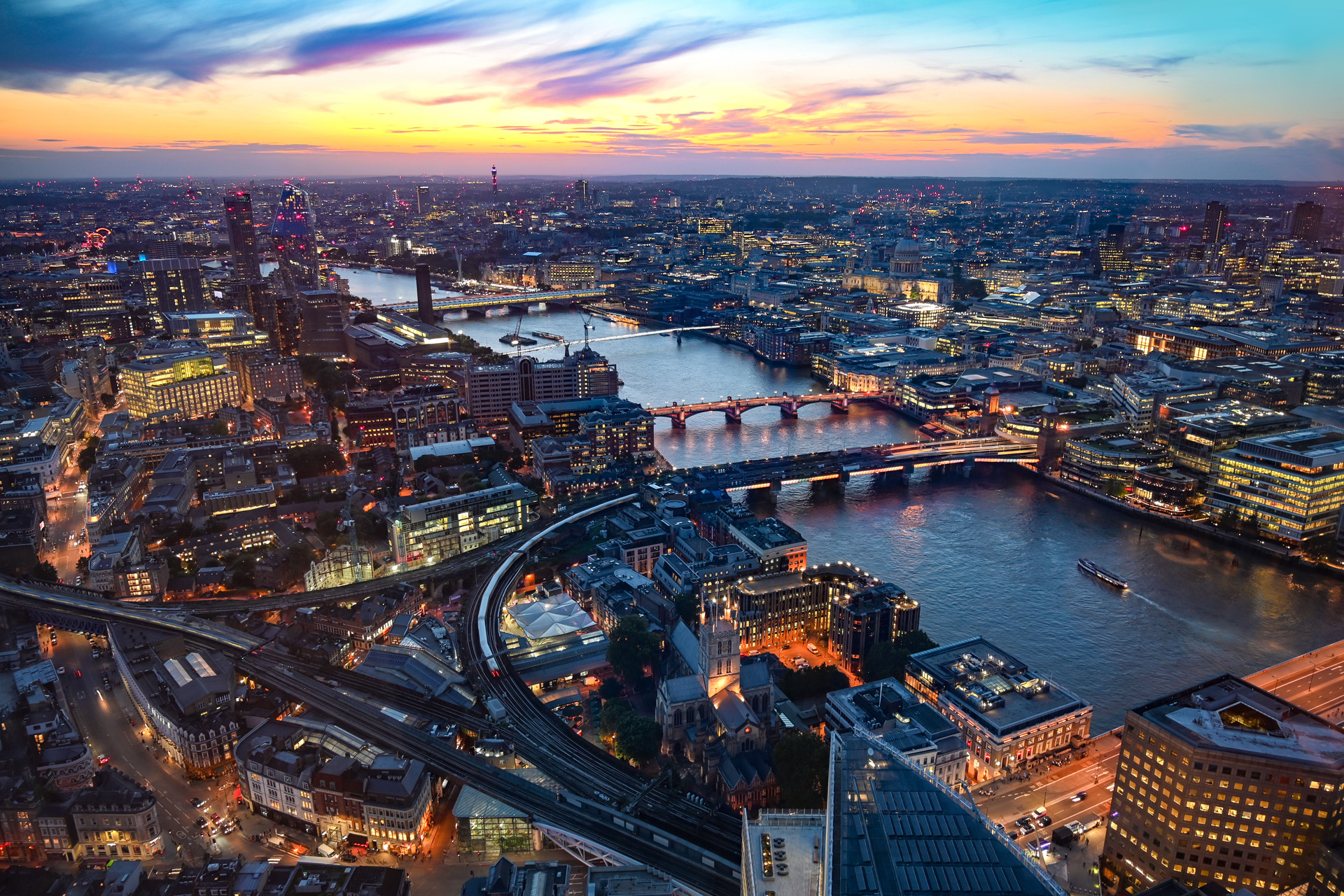 View over the river Thames and St. Pauls, London.