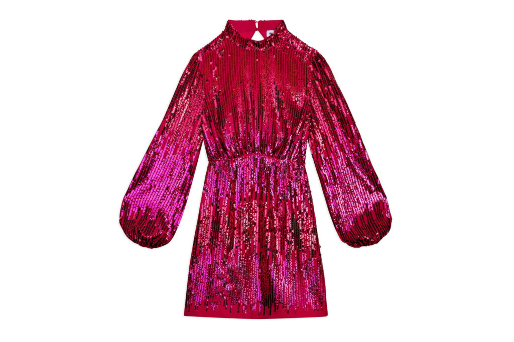 Pink sequin puff sleeve mini dress