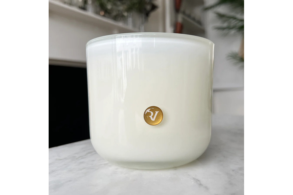 Glass candle on marble surface