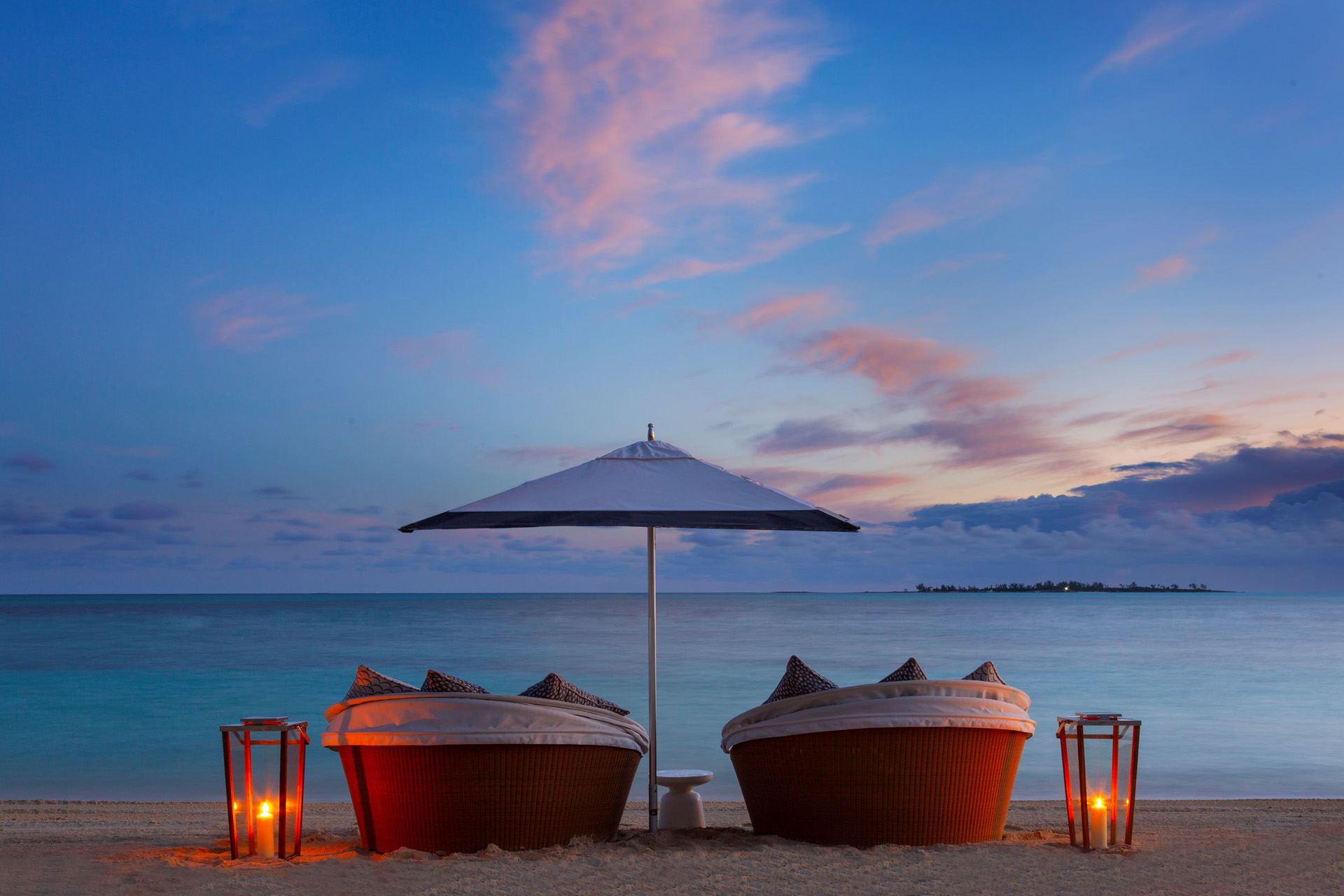 Rosewood Baha Mar private Beach and Loungers Evening