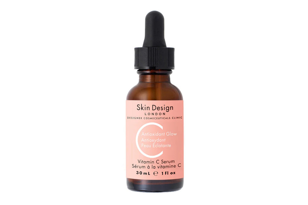 Brown bottle with pink label and dropper