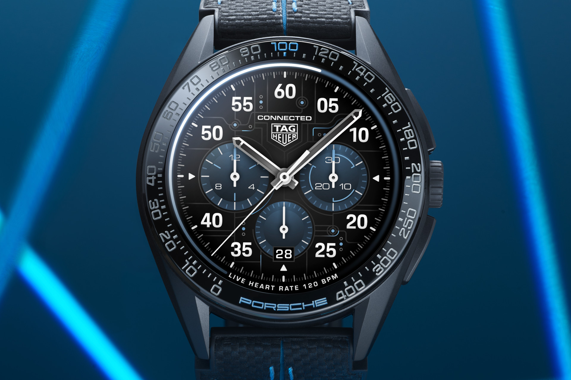 Black watch on a blue background