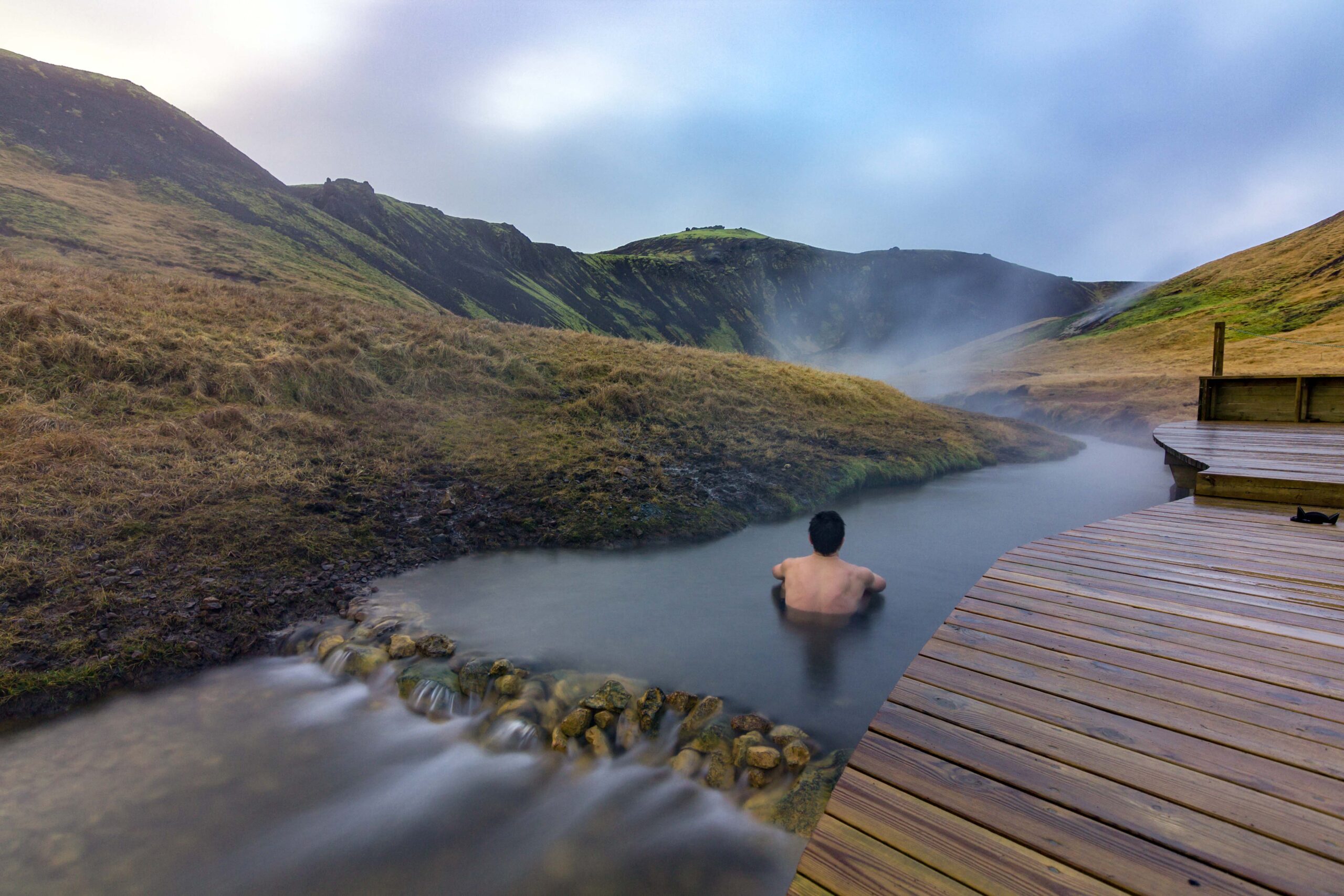 Bathing in a hot spring in Iceland
