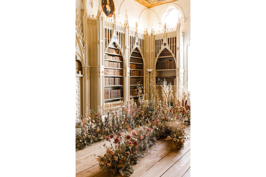 dried flowers decorate the library of Strawberry Hill House