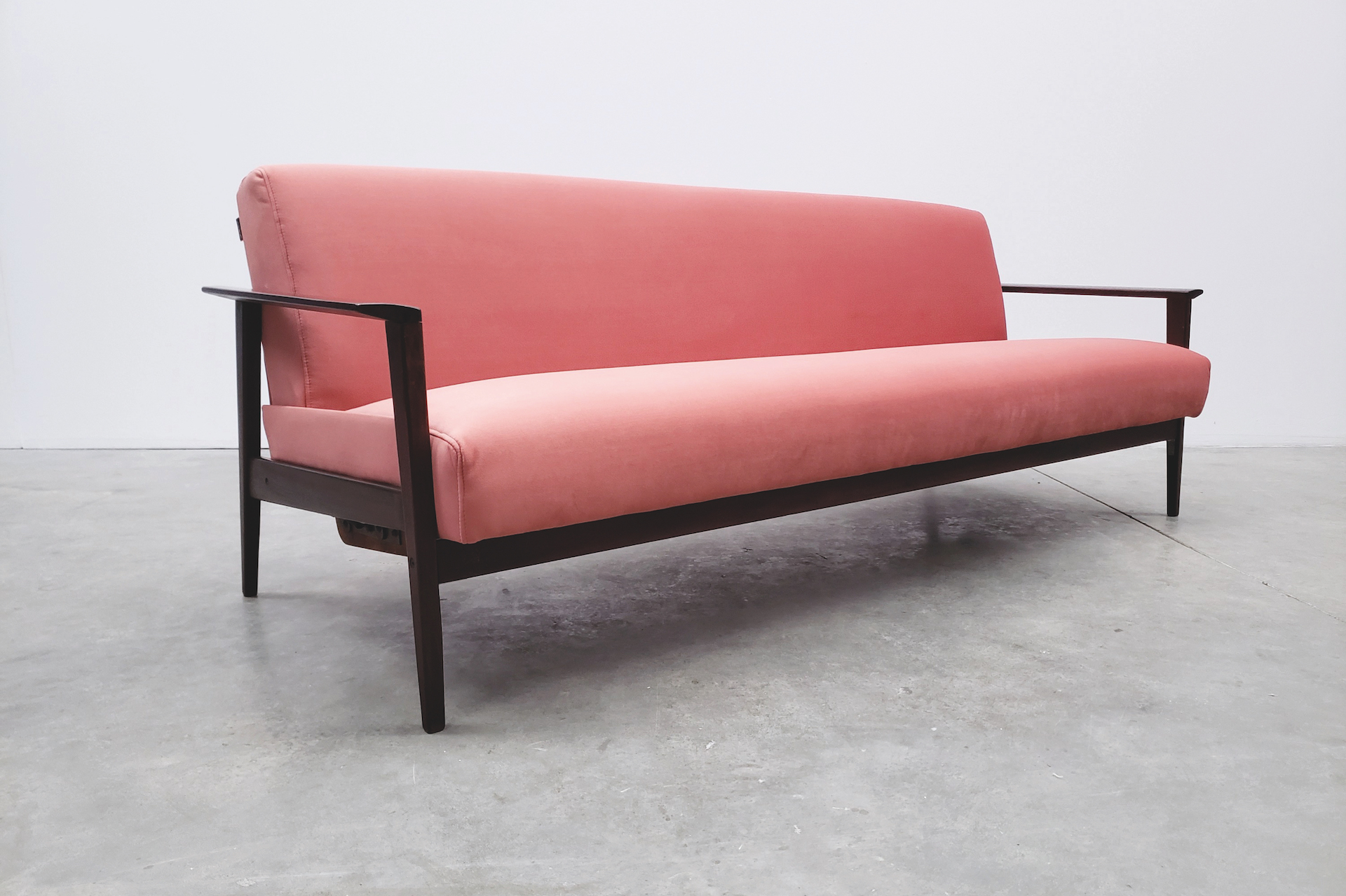The Old Cinema 1960 Mid Century Danish Sofa Bed in Coral Velvet