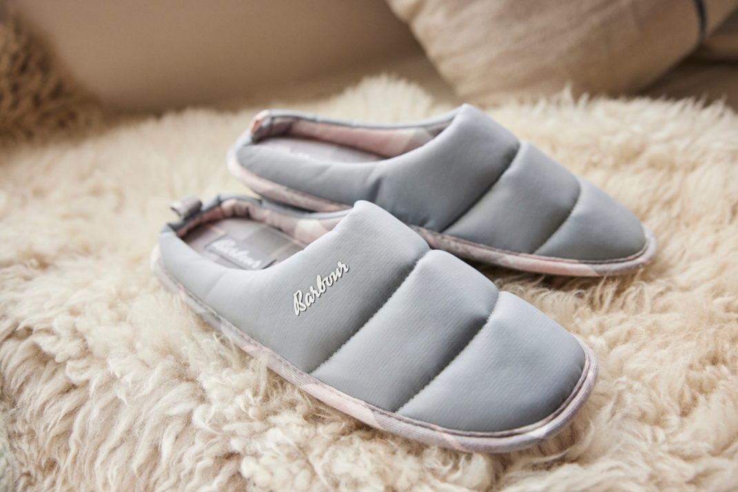 Slippers on fluffy blanket