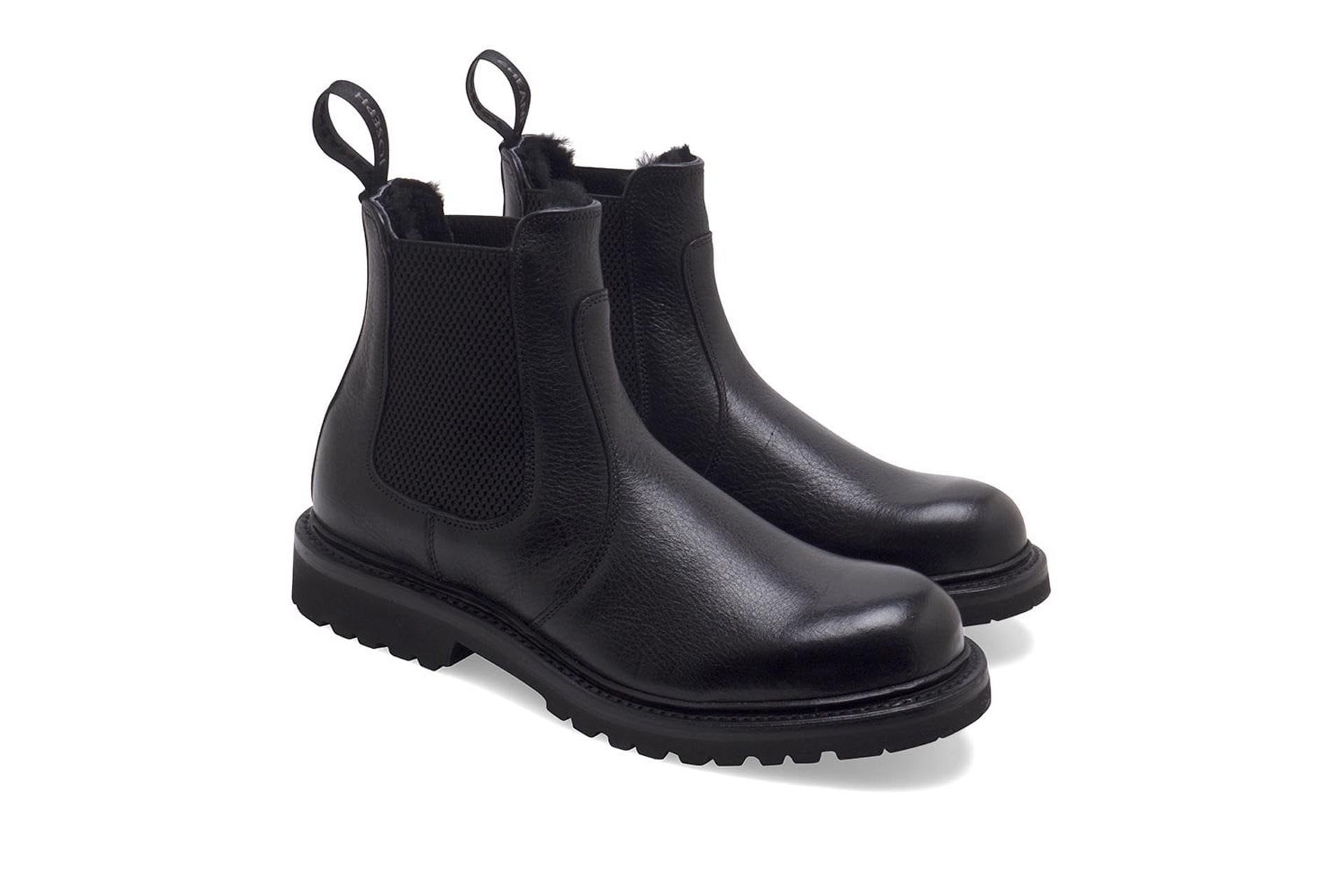 Joseph Cheaney & Sons Ellis GV Shearling Lined Chelsea Boots in Jet Black Kudu Leather