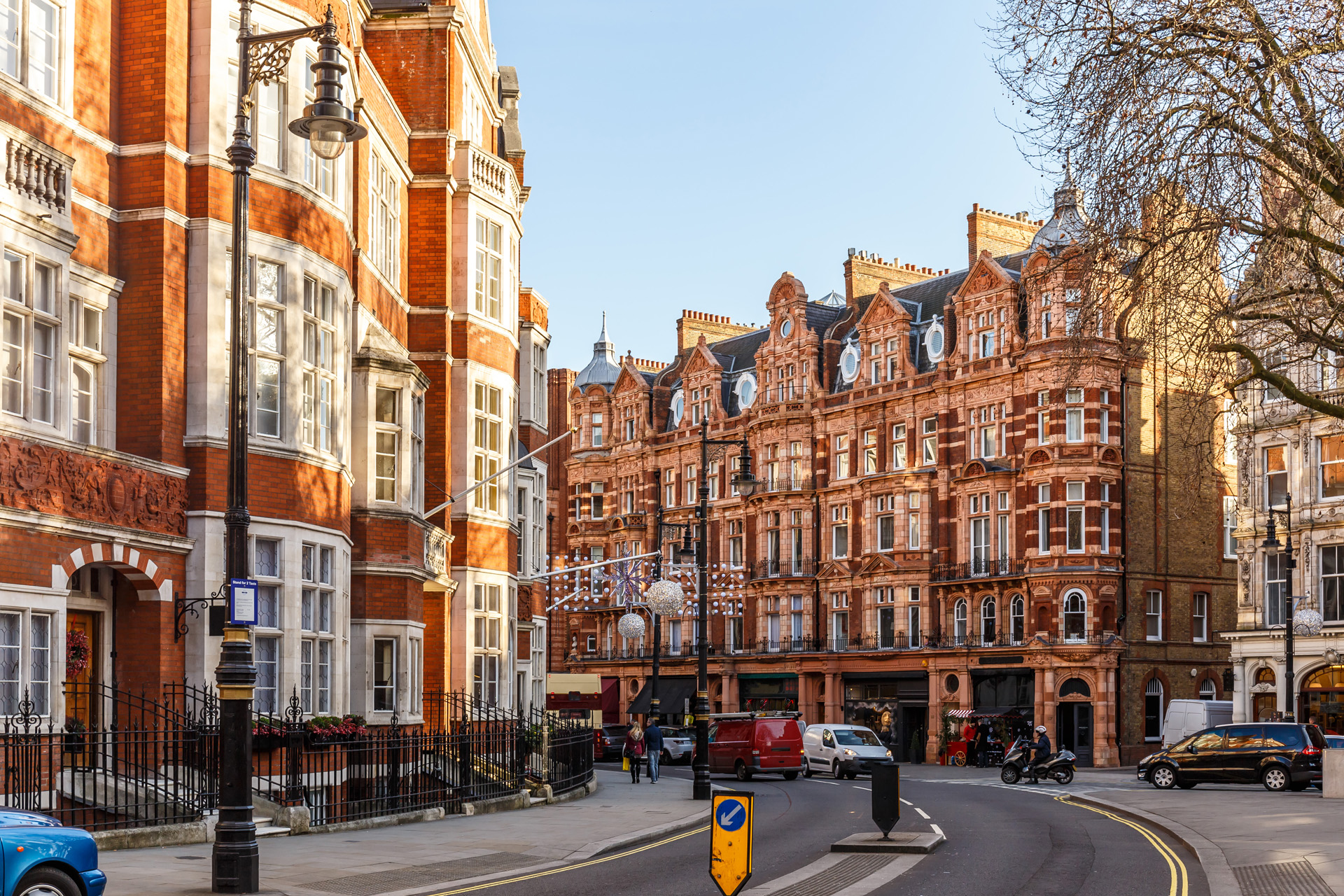 Classic red brick building in Mayfair, London