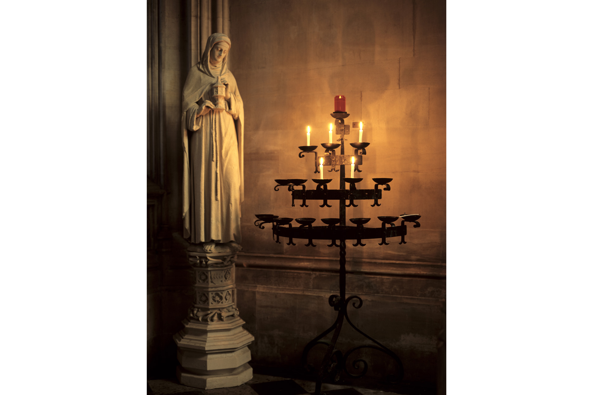 The Mary Magdalen statue in the chapel of Magdalen College Oxford University. The college was founded by William of Waynflete, Bishop of Winchester in 1395AD