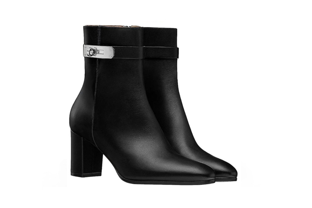 Black ankle boots with silver buckle