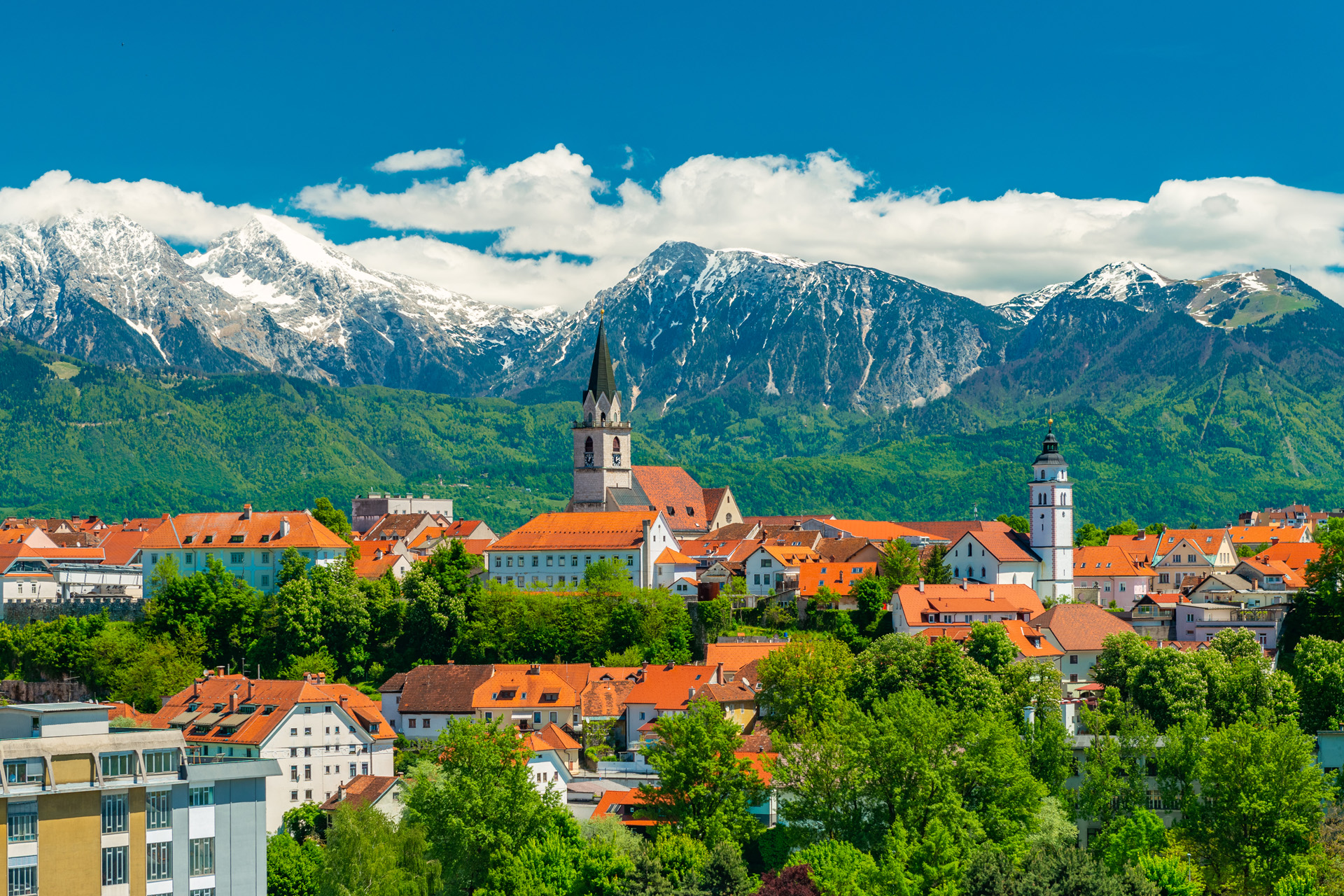 Picturesque view of the ancient Slovenian town of Kranj.