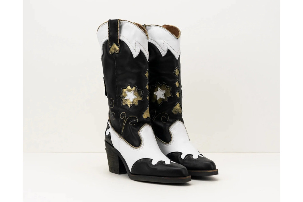 Black and white boots