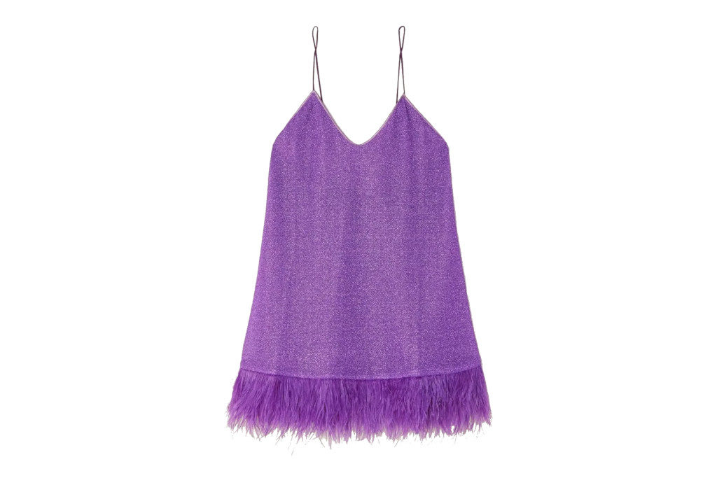 Purple dress with feather hemline