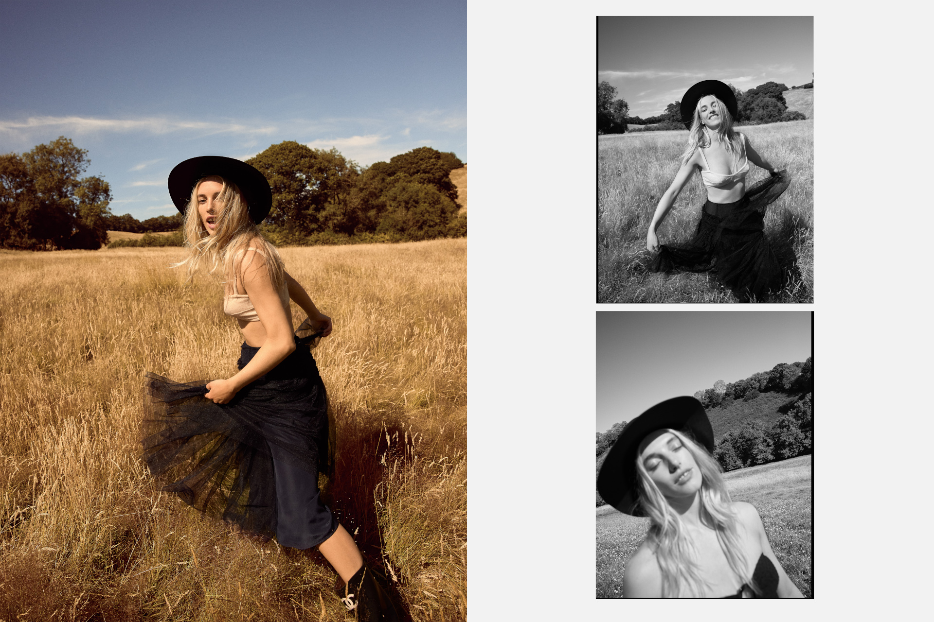 Photos of model in a yellow field
