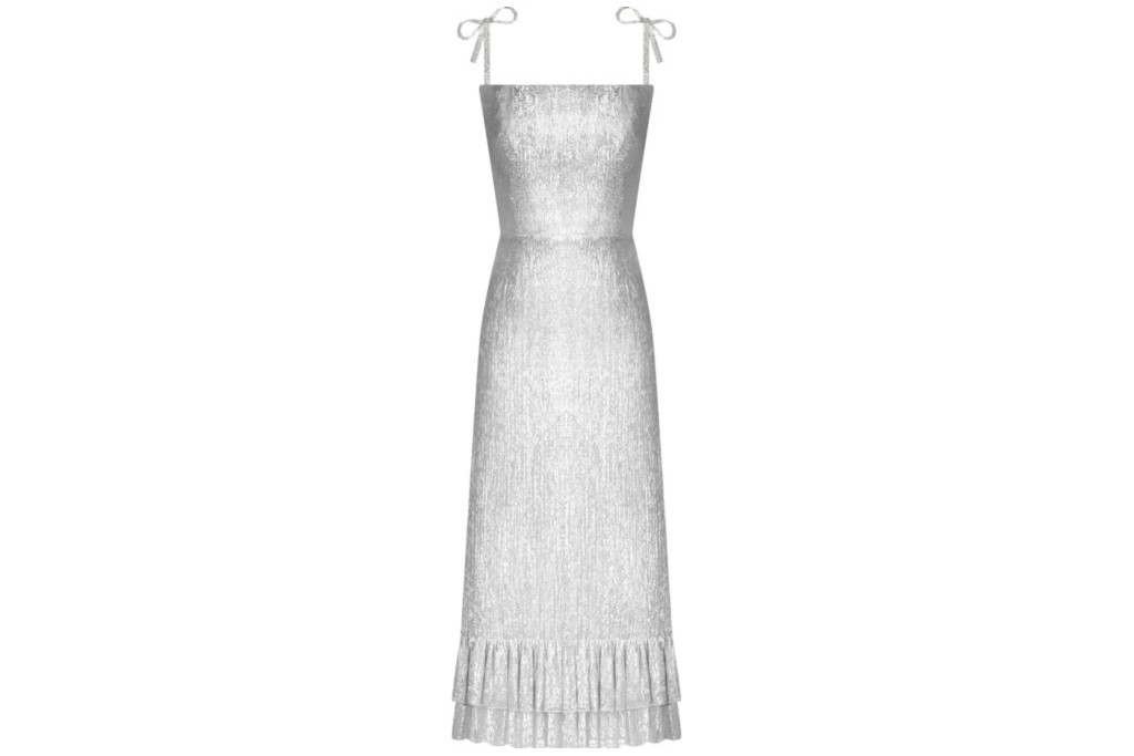Long silver dress with bow straps