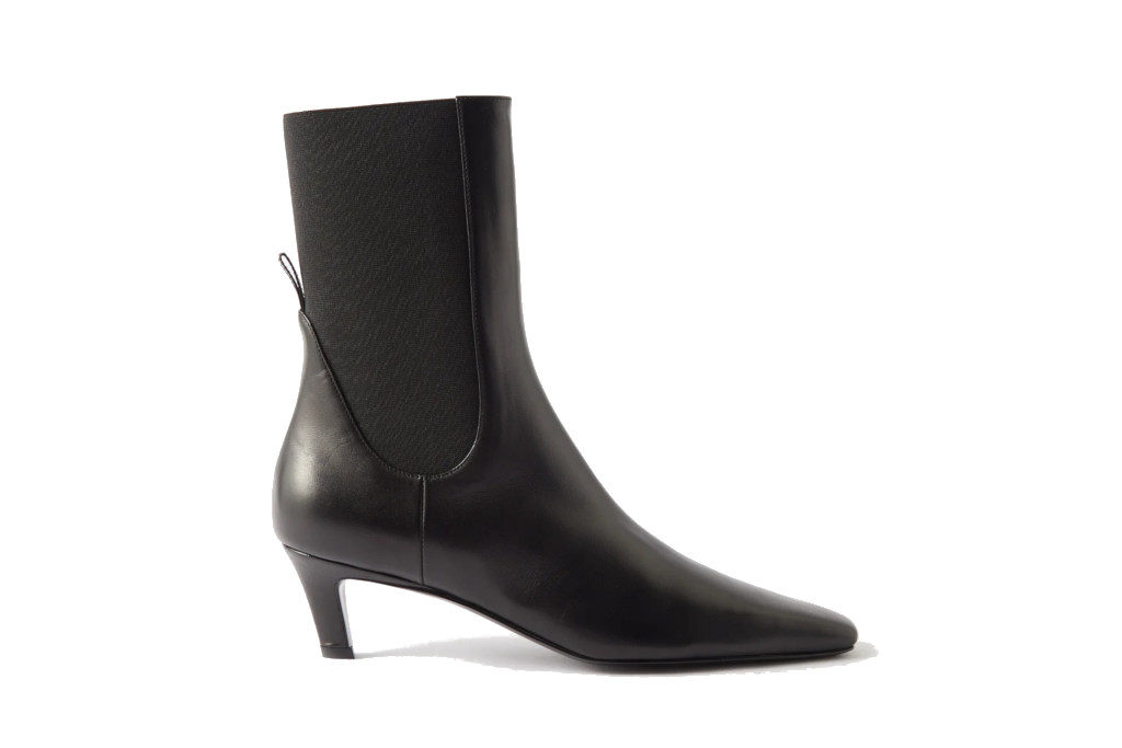 Black leather ankle boots with low heel