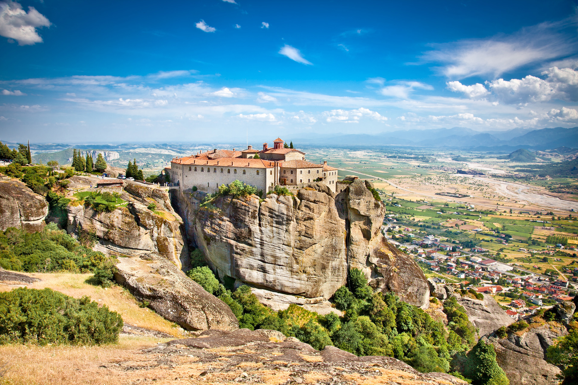 Panoramic view on Meteora in Trikala, Greece.