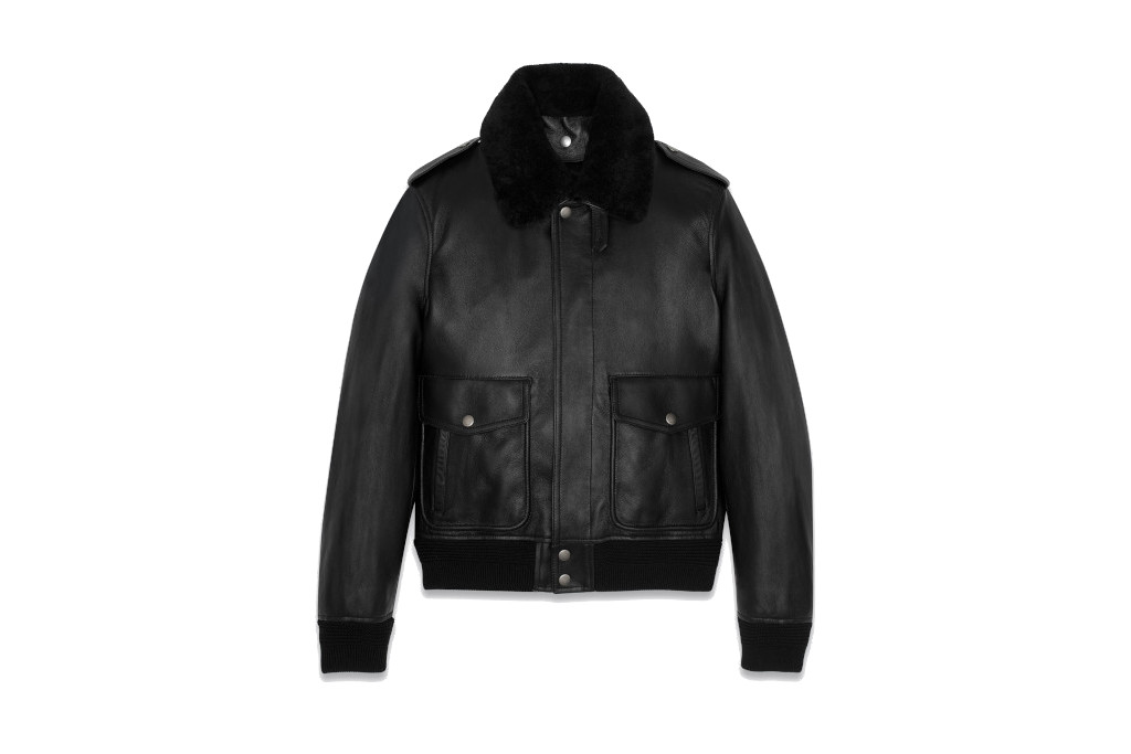 Black leather and shearling bomber jacket