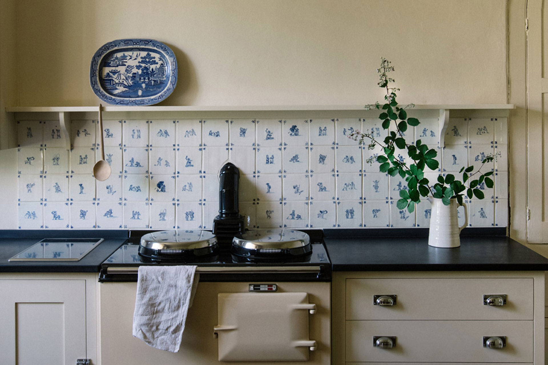 Delftware tiles in a traditional British Kitchen by Plain English