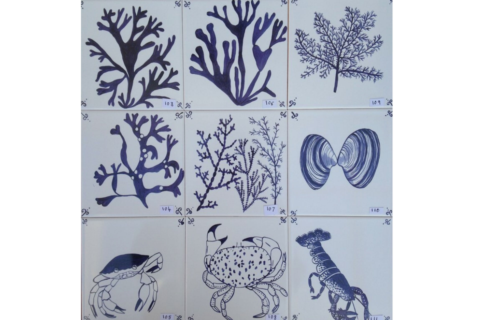 Maude Made hand illustrated tiles in the delftware tradition