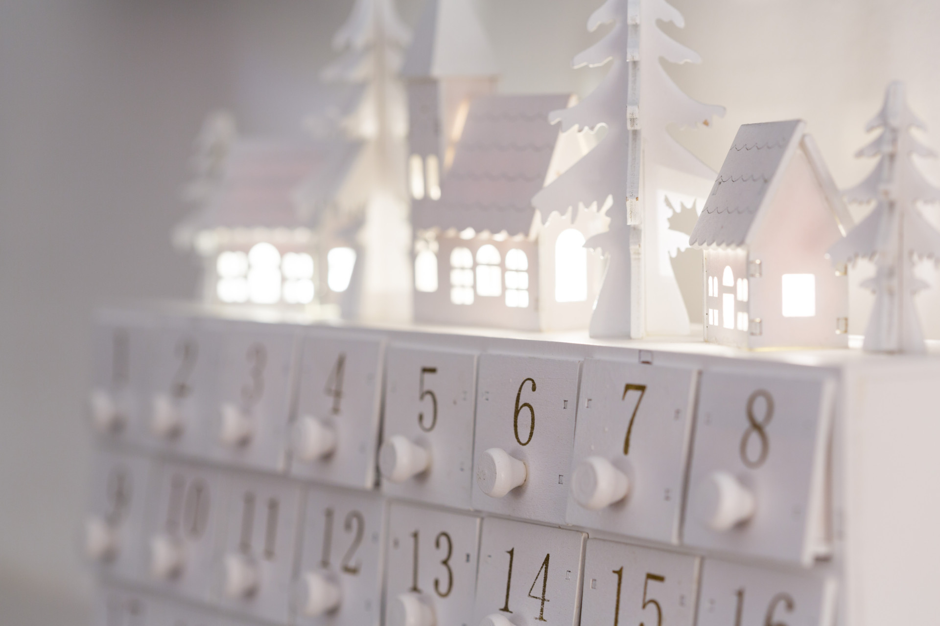 Close up of white advent calendar
