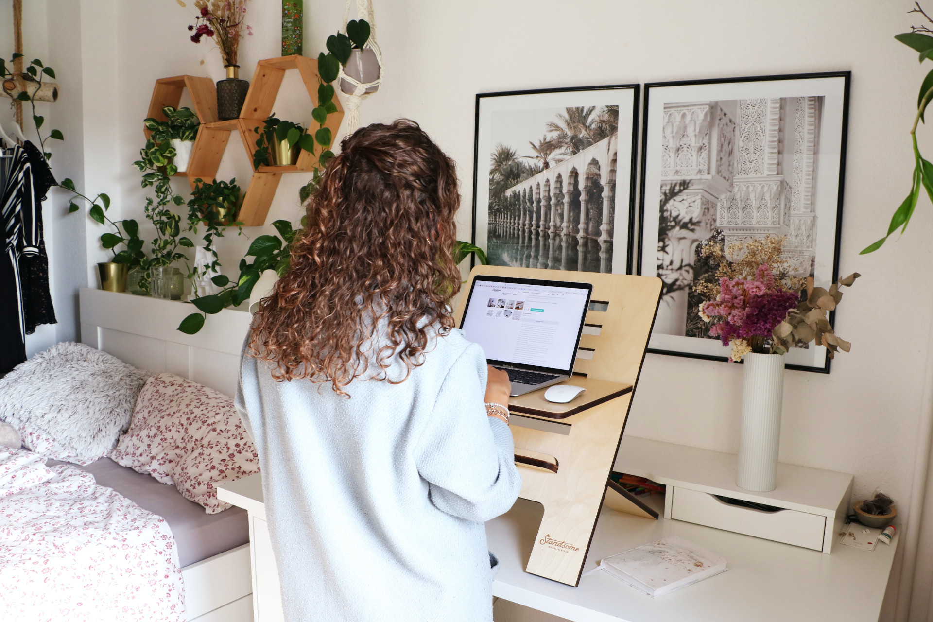 Woman working from home at desk