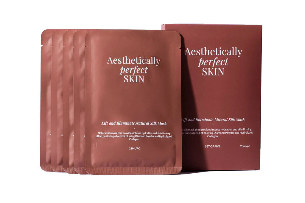 Red face mask packets next to red box