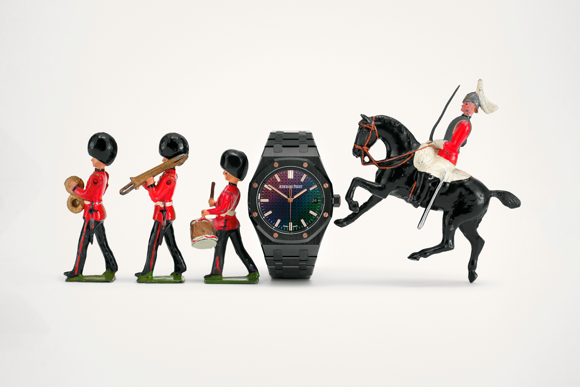 Toy soldiers with a watch