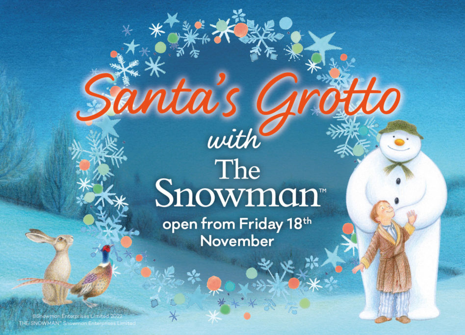 poster advertising The Snowman themed santa's grotto at centre:mk
