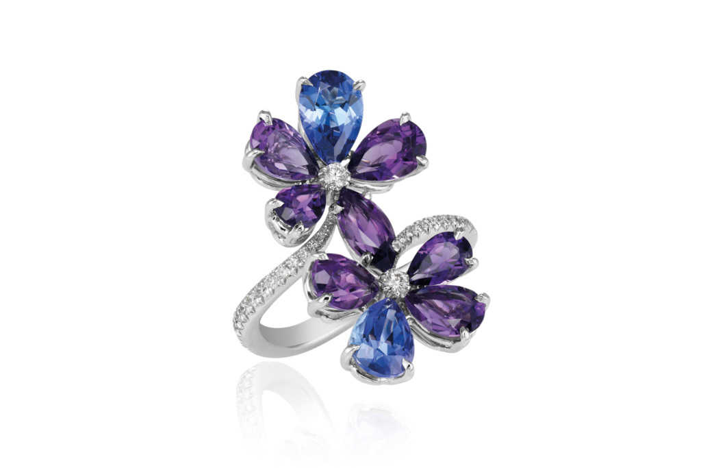 Blue and purple stone flower ring